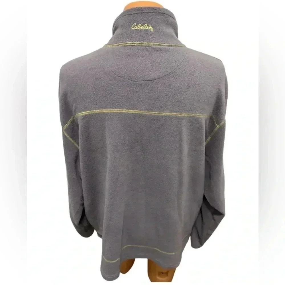 Cabela's Fleece Men's Full Zip Pockets Gray with Yellow Stitching Size 3ХLT